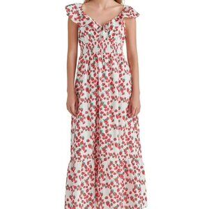 Betsey Johnson Strawberry Fields Ruffle Smocked Maxi Dress Size L